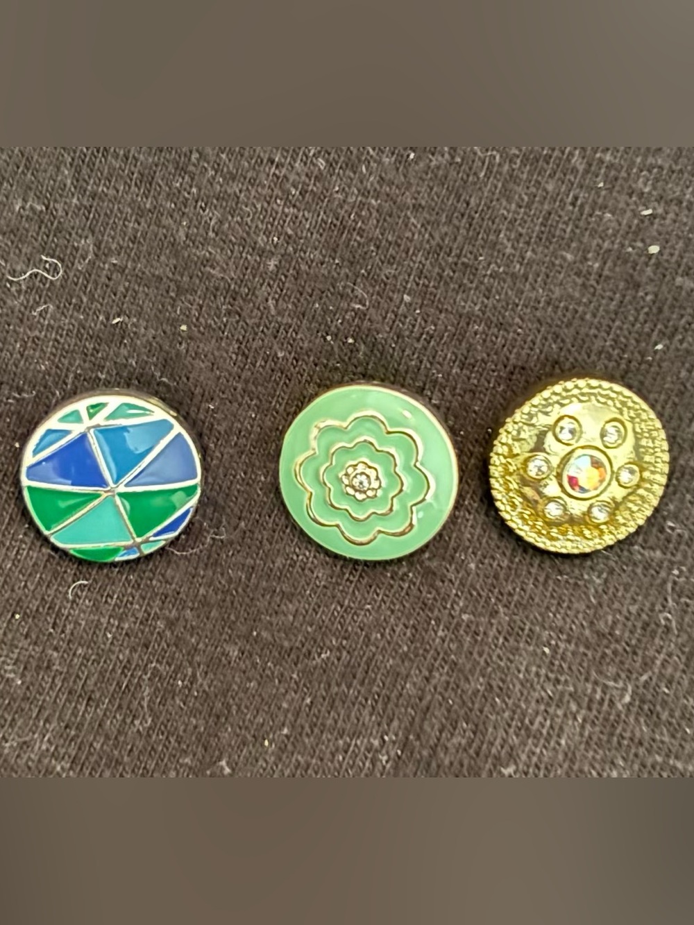 Green Flower Enamel Brooch Pin with Gold Trim - Unbranded
